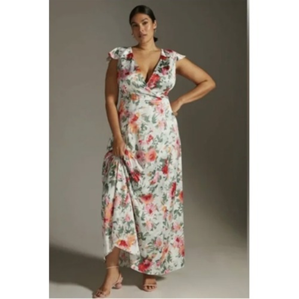 Hutch Floral Maxi Dress in White with Pink & Green